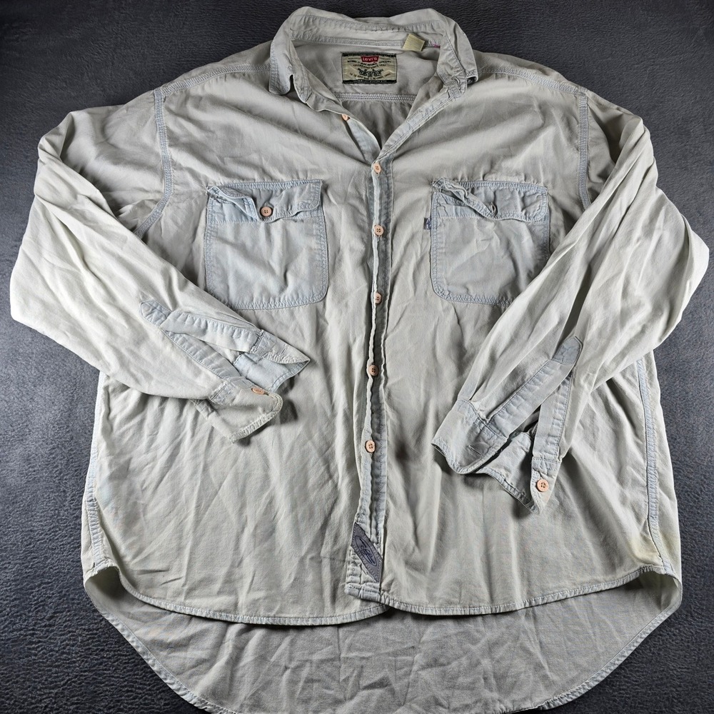 Vintage Levis Mens XL Light Blue Cotton Long Sleeve Button Down Work Shirt